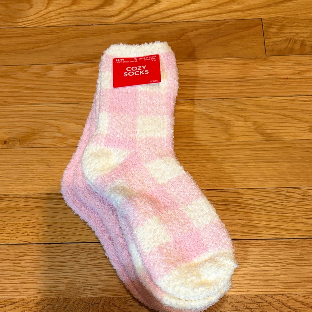 2 pack Cozy Pink & Cream Plush Fuzzy Socks